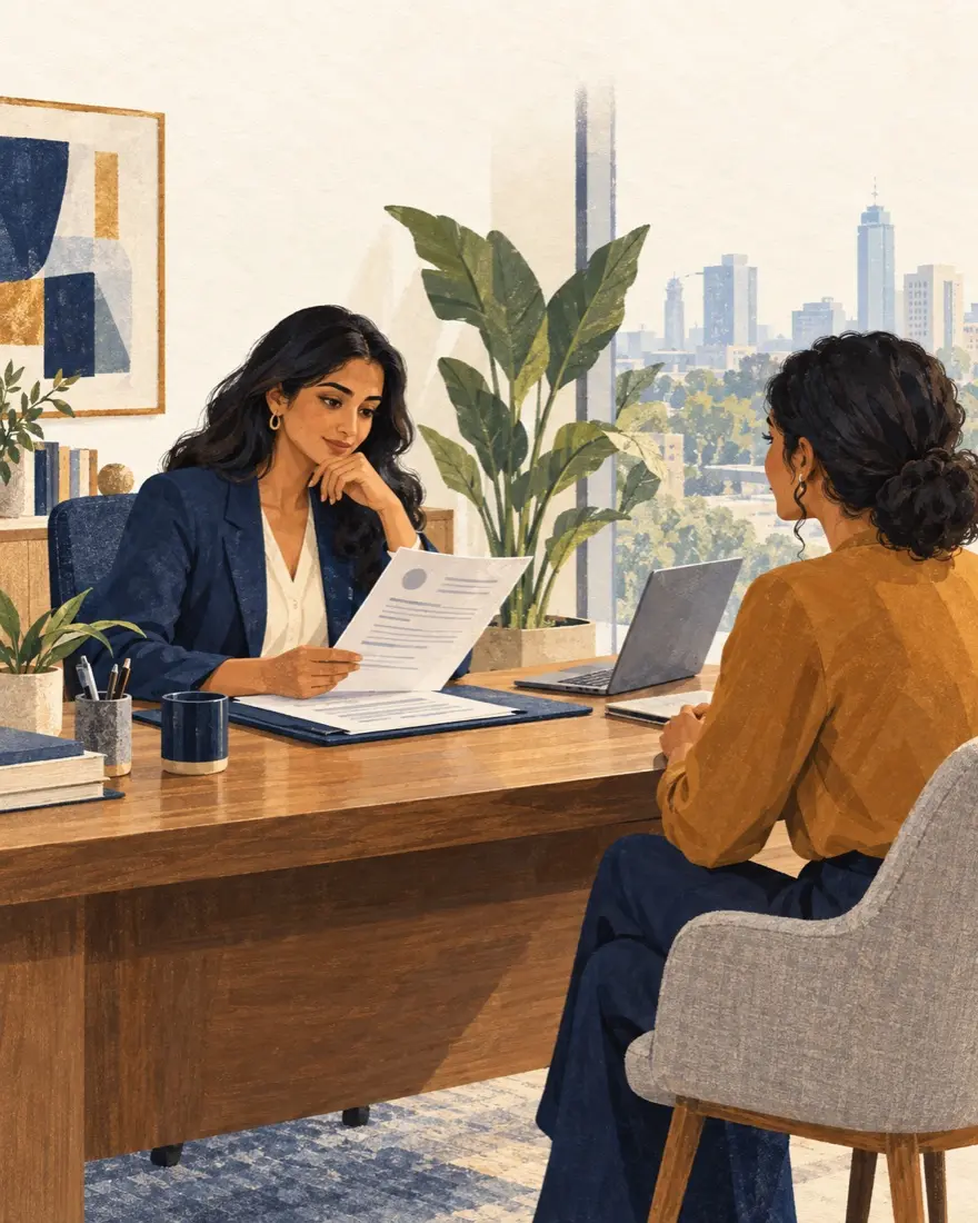 Illustration of a professional and a CV reviewer